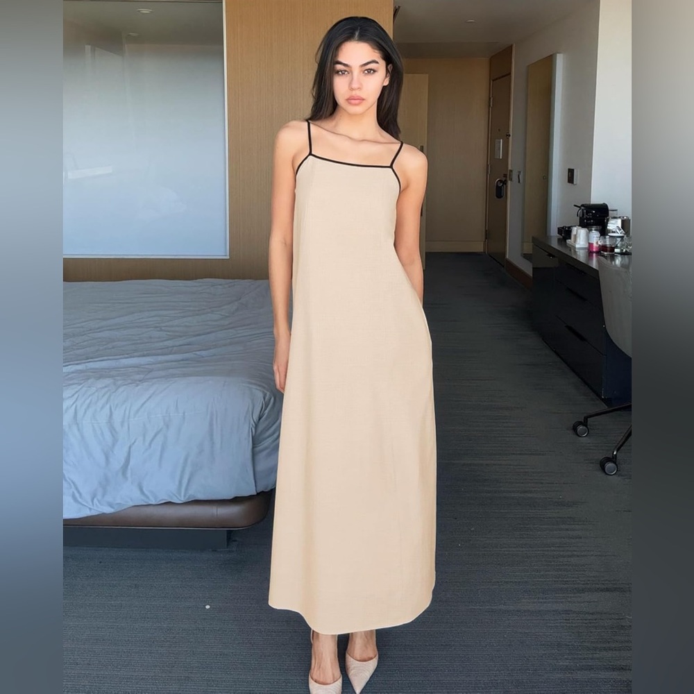 NWT Cream Sleeveless Spaghetti Strap linen Sundress for Resort Wear cotton/linen - Picture 4 of 9